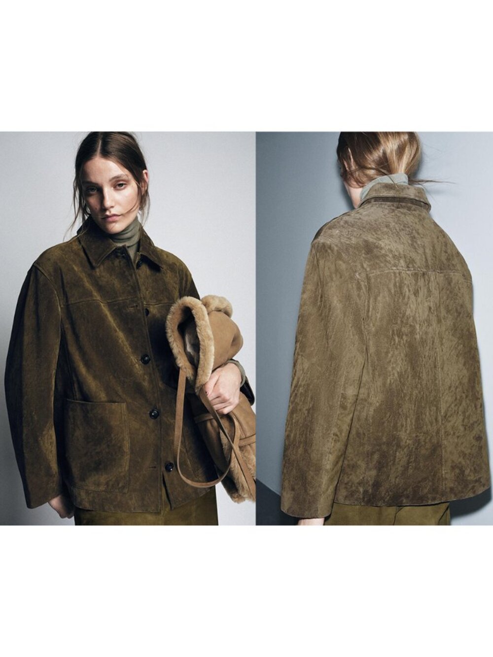 NEW ZARA 100% suede leather jacket khaki 2969 size M